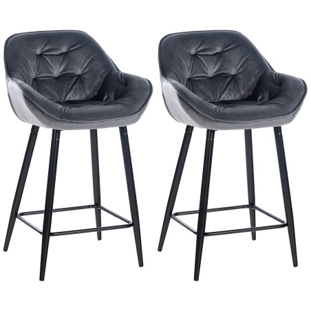 Ensemble de 2 tabourets de bar Gibson en velours gris foncé