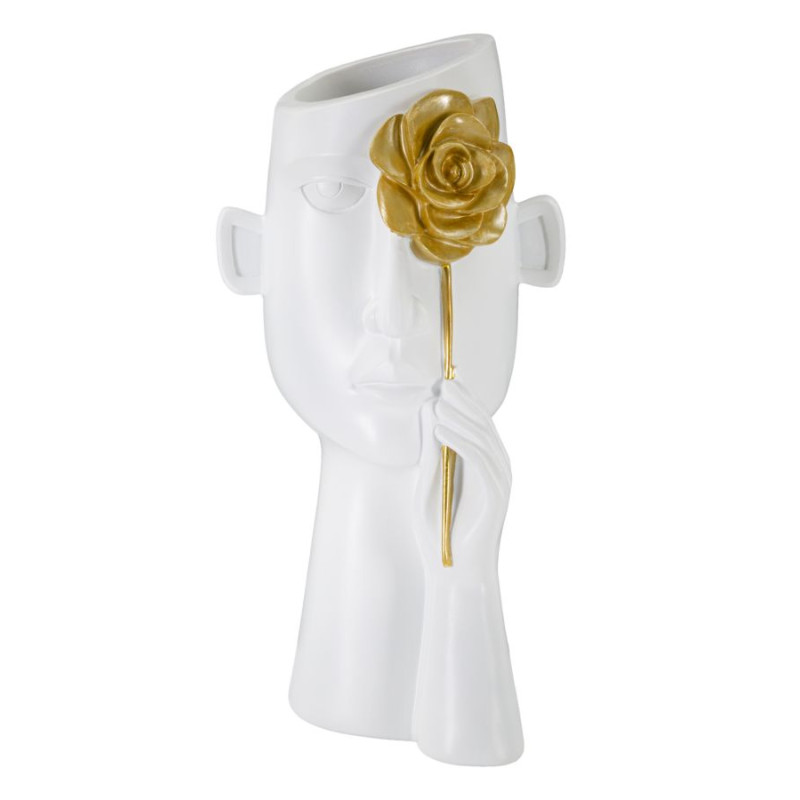 Vase Visage Avec Fleurs CM 14X13X27