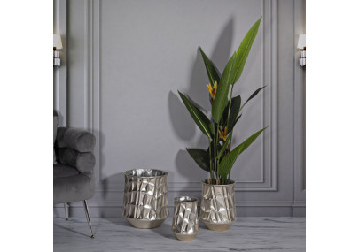 Lot de 3 Vases Argentés Élégants CM Ø35X38,5-27,5X33-18,5X26,5