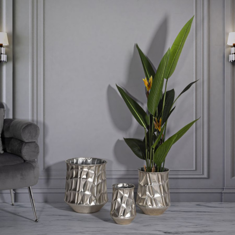 Lot de 3 Vases Argentés Élégants CM Ø35X38,5-27,5X33-18,5X26,5