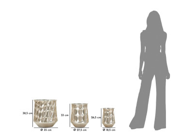 Lot de 3 Vases Argentés Élégants CM Ø35X38,5-27,5X33-18,5X26,5