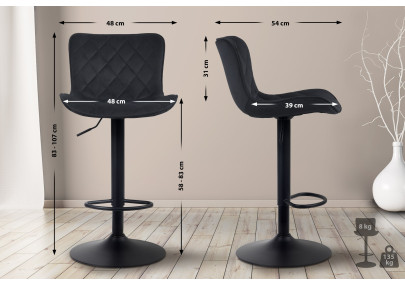 Lot de 2 tabourets de bar Emma en velours noir