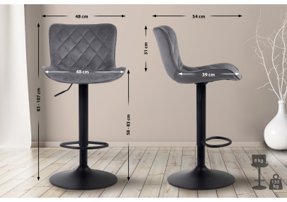 Lot de 2 tabourets de bar en velours Emma gris foncé