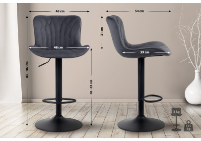 Set de 2 Taburetes de bar Linus en tela, terciopelo o polipiel Negro,Terciopelo