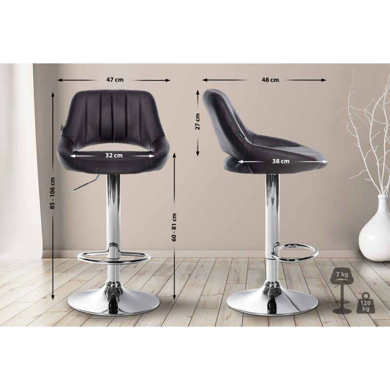 Tabouret de bar Milet, similicuir, chromé brun