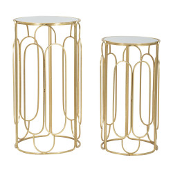 Set of 2 Glam ARTSY Round Plant Supports Ø 36,5X70-31X60 cm - Iron & Mirror