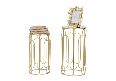 Set of 2 Glam ARTSY Round Plant Supports Ø 36,5X70-31X60 cm - Iron & Mirror