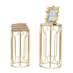 Set of 2 Glam ARTSY Round Plant Supports Ø 36,5X70-31X60 cm - Iron & Mirror