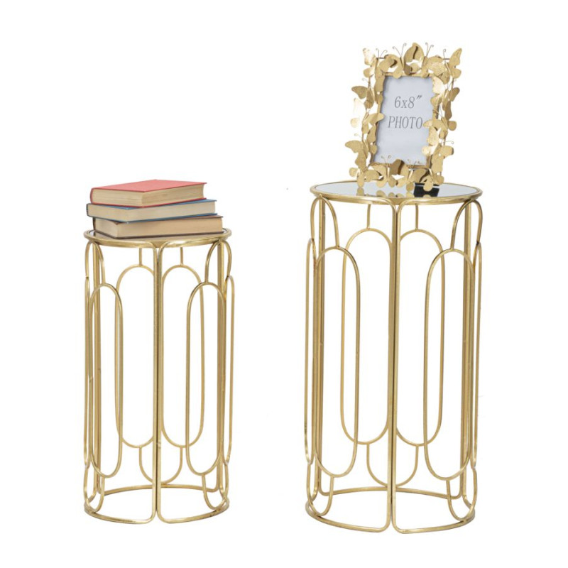 Set of 2 Glam ARTSY Round Plant Supports Ø 36,5X70-31X60 cm - Iron & Mirror