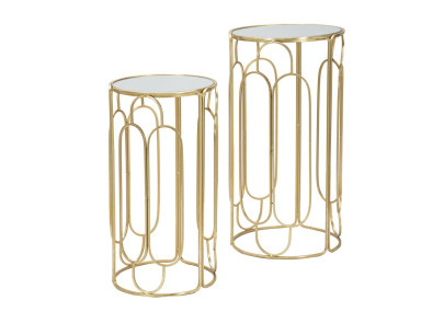 Set of 2 Glam ARTSY Round Plant Supports Ø 36,5X70-31X60 cm - Iron & Mirror