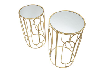 Set of 2 Glam ARTSY Round Plant Supports Ø 36,5X70-31X60 cm - Iron & Mirror