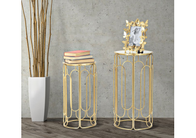 Set of 2 Glam ARTSY Round Plant Supports Ø 36,5X70-31X60 cm - Iron & Mirror