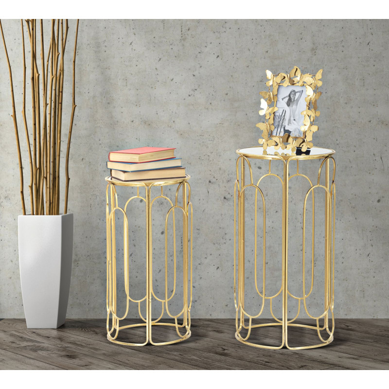 Set of 2 Glam ARTSY Round Plant Supports Ø 36,5X70-31X60 cm - Iron & Mirror