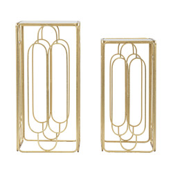 Set of 2 Glam ARTSY Plant Supports 34X34X70-29X29X60 cm - Iron & Mirror