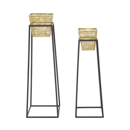 Antique Glam Square Vase Set of 2 Ø 23X70-20X60 cm - Iron