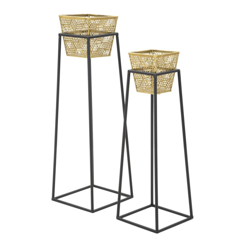 Antique Glam Square Vase Set of 2 Ø 23X70-20X60 cm - Iron