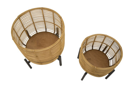 BOHO CHIC Set of 2 ROTIN Vase Holders Ø 41X47-33X39 cm - Rattan & Iron