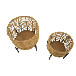BOHO CHIC Set of 2 ROTIN Vase Holders Ø 41X47-33X39 cm - Rattan & Iron