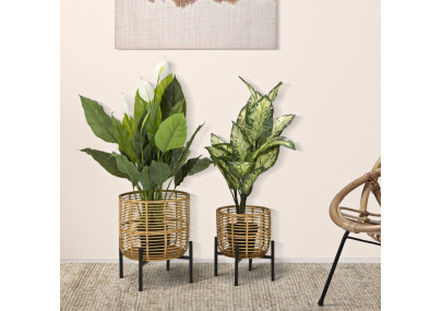 BOHO CHIC Set of 2 ROTIN Vase Holders Ø 41X47-33X39 cm - Rattan & Iron