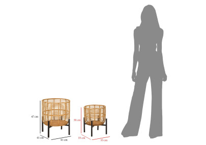 BOHO CHIC Set of 2 ROTIN Vase Holders Ø 41X47-33X39 cm - Rattan & Iron