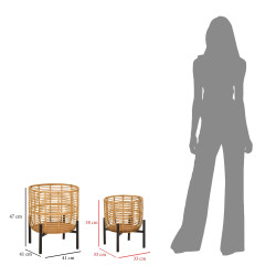 BOHO CHIC Set of 2 ROTIN Vase Holders Ø 41X47-33X39 cm - Rattan & Iron