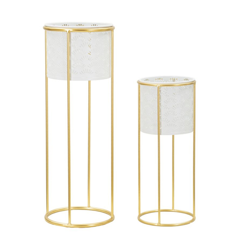 Glam Set of 2 WHITE Vase Holders Ø 17X46-14X34 cm - Iron