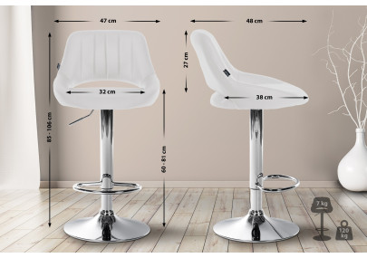Tabouret de bar Milet, similicuir, chromé blanc
