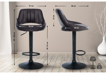 Tabouret de bar Milet, similicuir noir brun