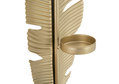 Feuille Glam Sculptée en Flamme Dorée avec Bougeoir – CM 10X10X34