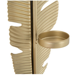 Feuille Glam Sculptée en Flamme Dorée avec Bougeoir – CM 10X10X34