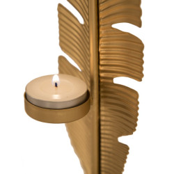 Feuille Glam Sculptée en Flamme Dorée avec Bougeoir – CM 10X10X34
