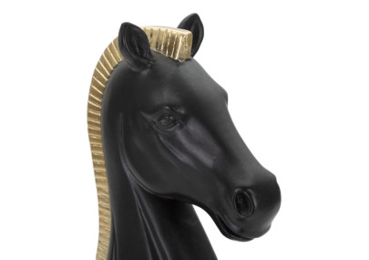 Cheval Noir et Or, Foudre de Puissance Figée – CM 10,5X8,5X19