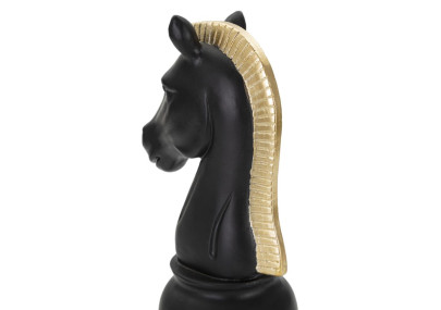 Cheval Noir et Or, Foudre de Puissance Figée – CM 10,5X8,5X19
