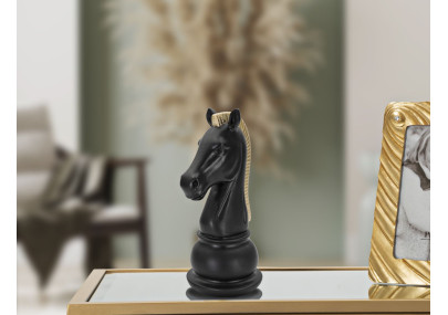 Cheval Noir et Or, Foudre de Puissance Figée – CM 10,5X8,5X19