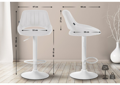 Tabouret de bar Milet, similicuir, blanc blanc