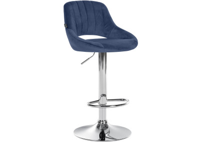 Tabouret de bar en velours Milet, chromé bleu