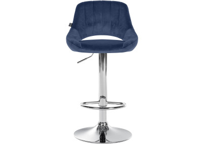 Tabouret de bar en velours Milet, chromé bleu