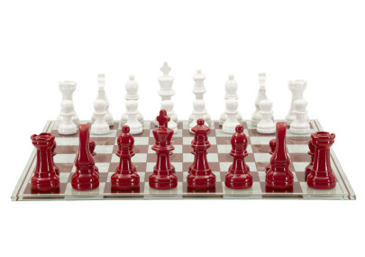 JEU D'ÉCHIQUIERS ROUGE/BLANC CM 61X61X14