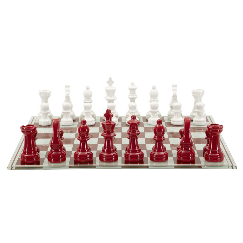 JEU D'ÉCHIQUIERS ROUGE/BLANC CM 61X61X14