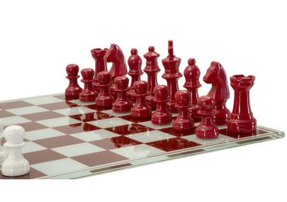 JEU D'ÉCHIQUIERS ROUGE/BLANC CM 61X61X14