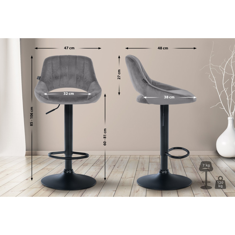 Tabouret de bar Milet en velours noir gris foncé