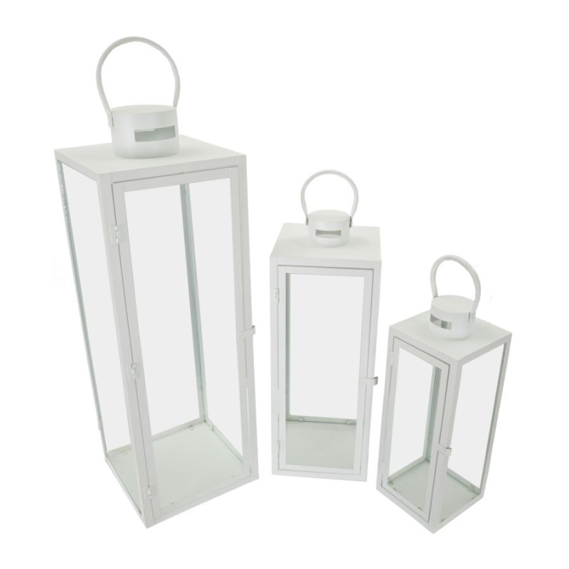 LANTERNE BLANCHE LOT DE 3 PCS CM 22X22X66-18X18X49,5-14X14X39