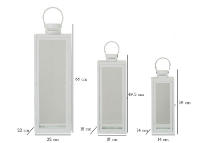 LANTERNE BLANCHE LOT DE 3 PCS CM 22X22X66-18X18X49,5-14X14X39