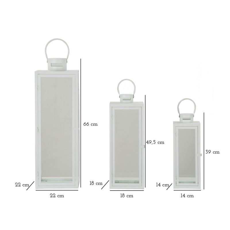 LANTERNE BLANCHE LOT DE 3 PCS CM 22X22X66-18X18X49,5-14X14X39