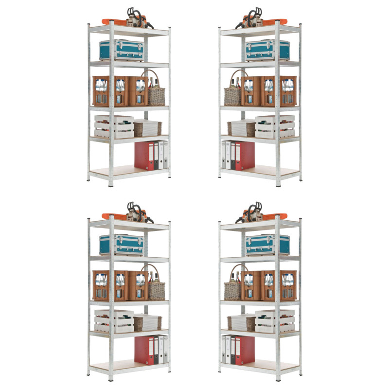 4 étagères enfichables 90x40x180 argentées
