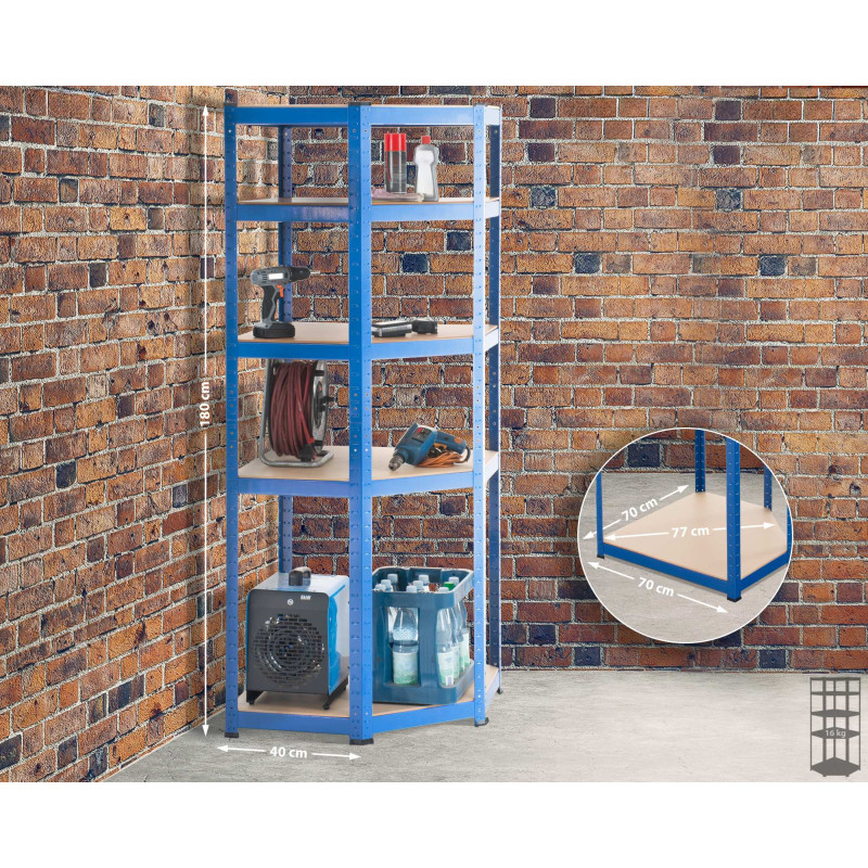 Scaffale Angolare FLINT in Metallo blu,100x80x180 cm