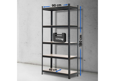 Scaffale Magazzino Alta Portata 875 Kg nero,90x40x180 cm