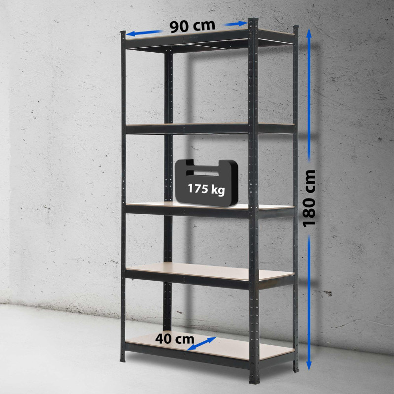 Estantería Metálica de Almacenaje Galvanizada Negro,90x40x180 cm