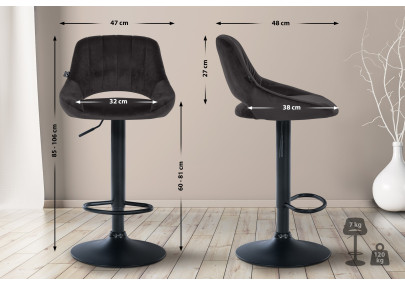 Tabouret de bar Milet en velours noir noir