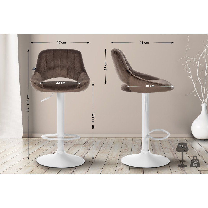 Tabouret de bar Milet en velours blanc brun
